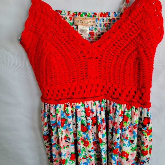 B O G Collective spaghetti strap summer mini dress. Crochet top SZ M Floral - Picture 2 of 6